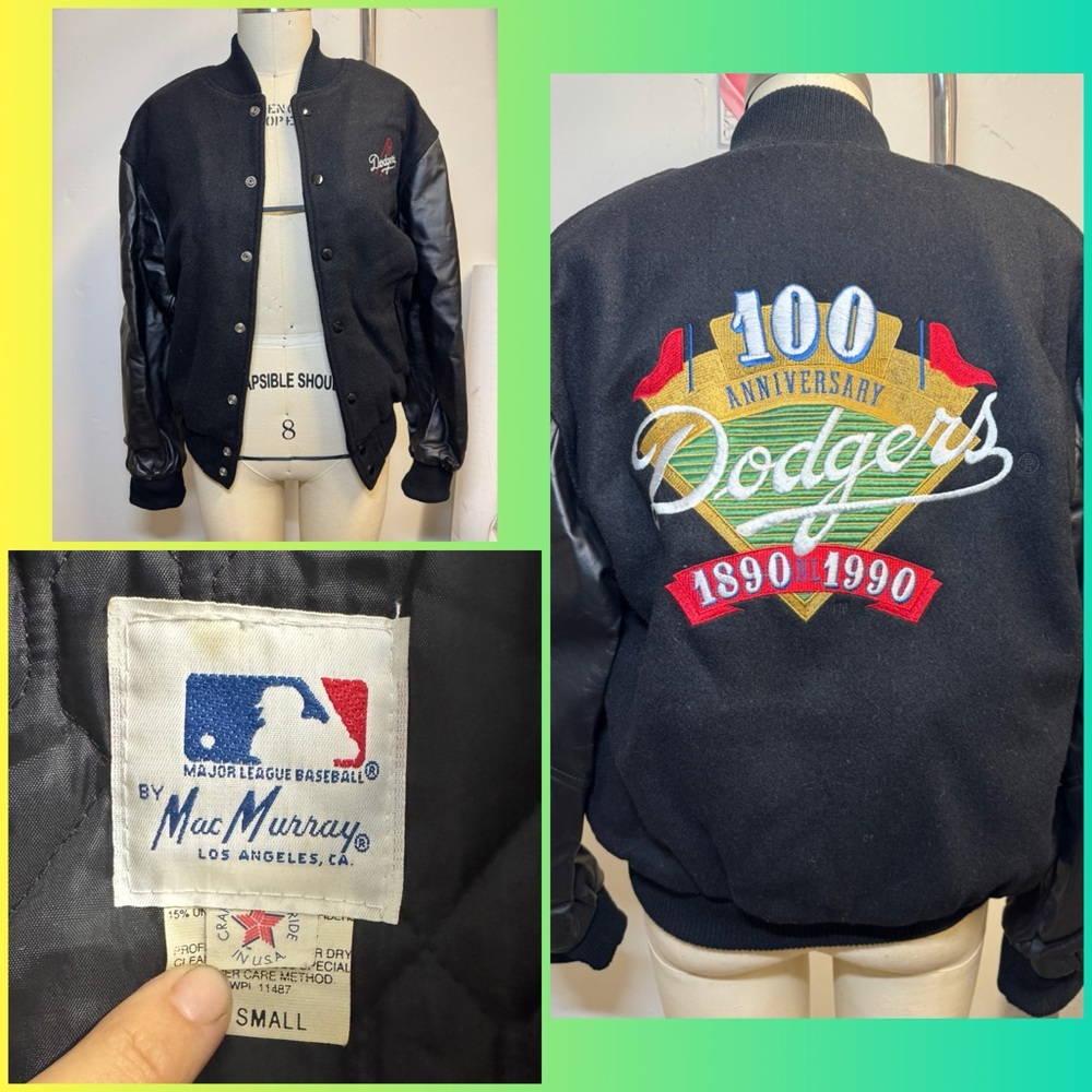 Vintage LA Dodgers 100 year anniversary varsity jacket small leather wool EUC